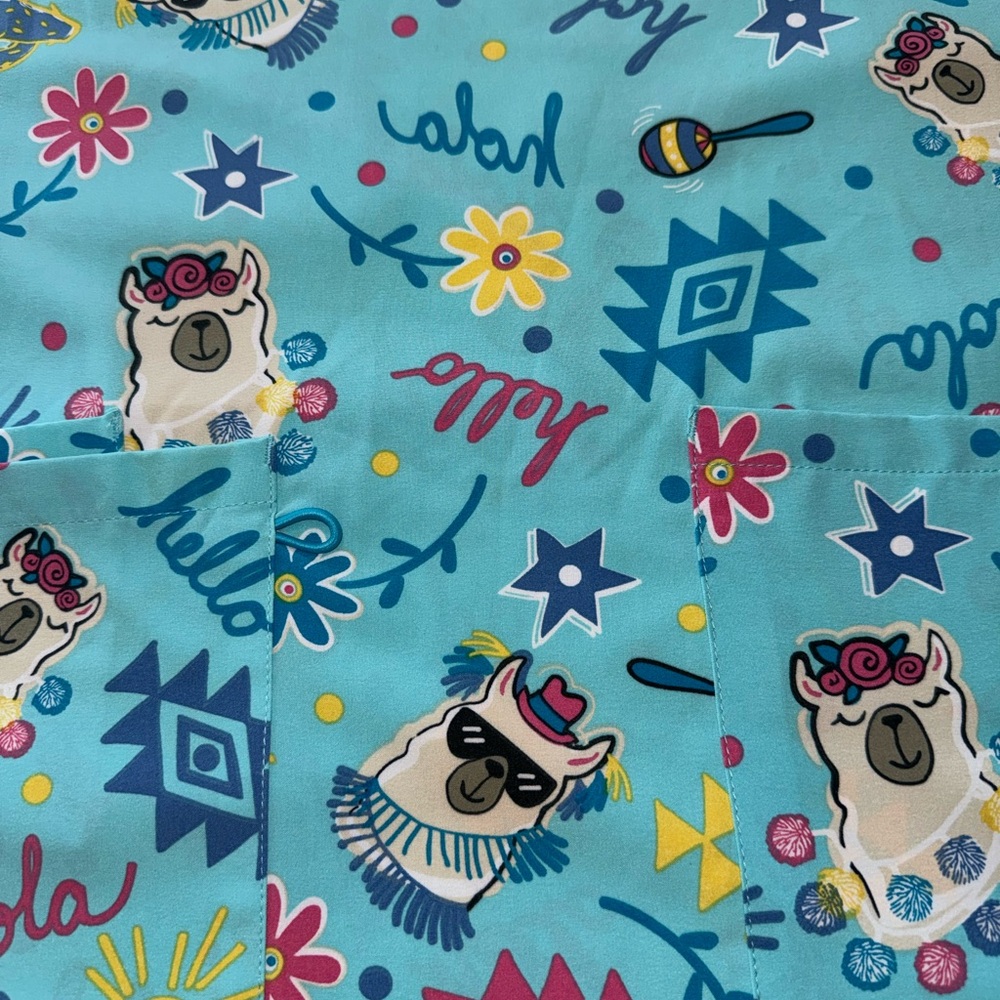 Blue Patterned  Scrub  Top - Picture 3 of 5